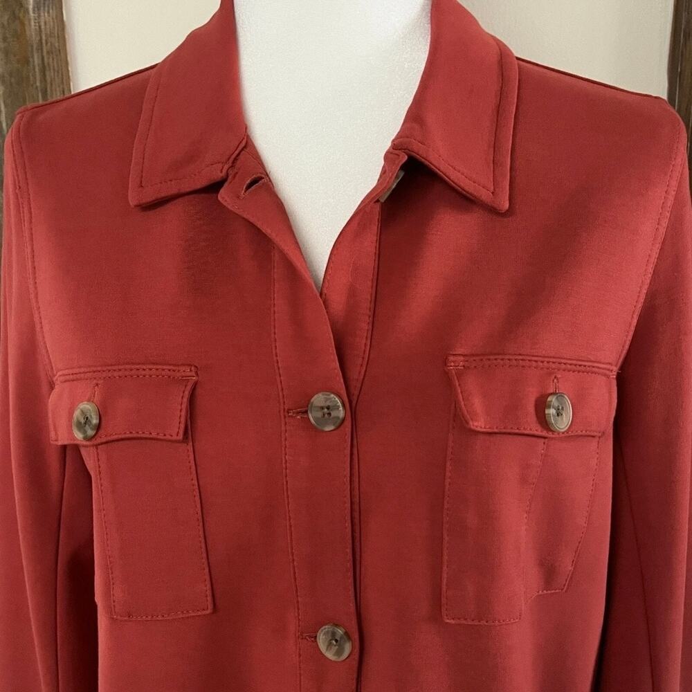 J.Jill Women's Wearever Knit Shacket Jacket S Red Orange Long Sleeve Button Up - Picture 4 of 7